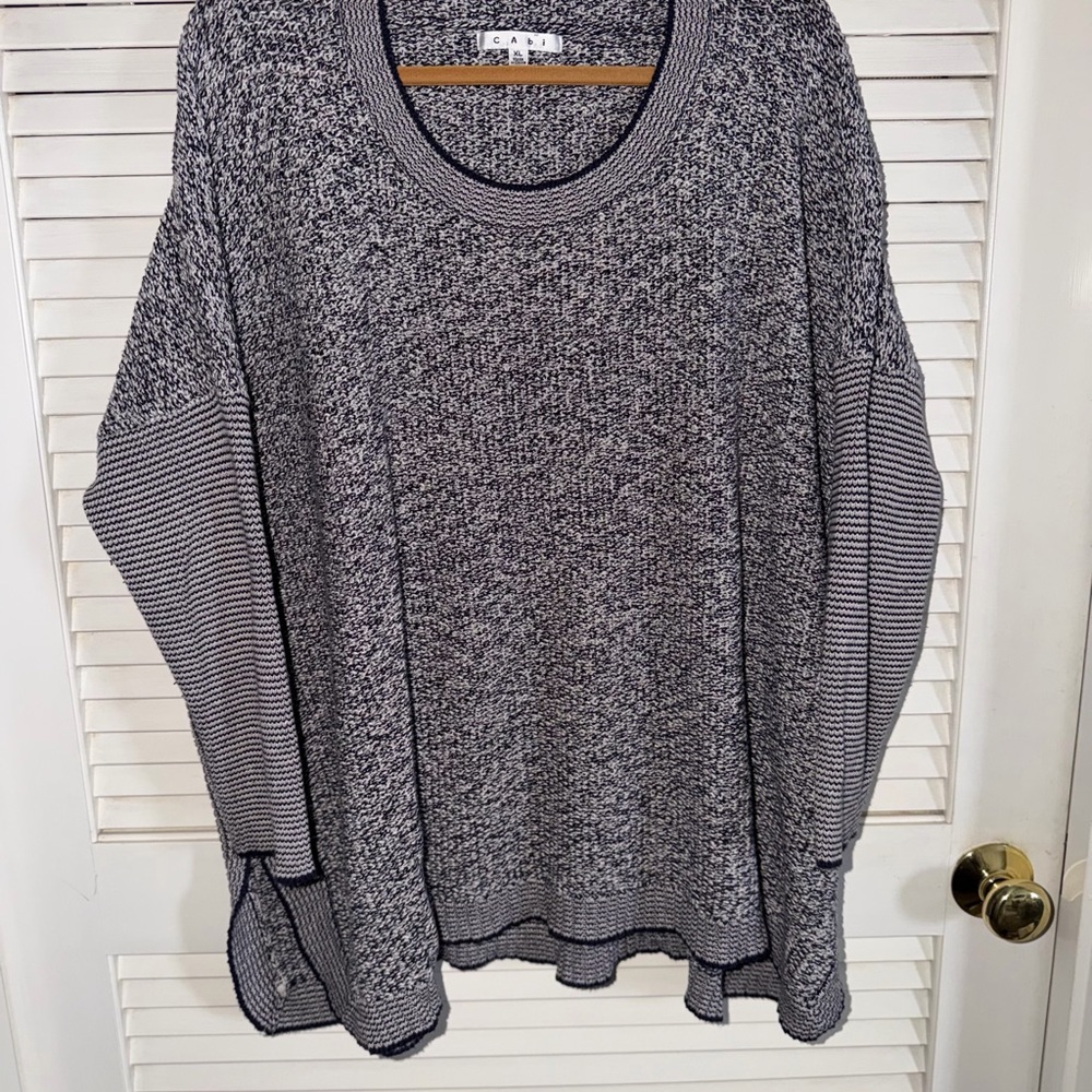 CAbi Navy and White Knit Oversized Sweater
